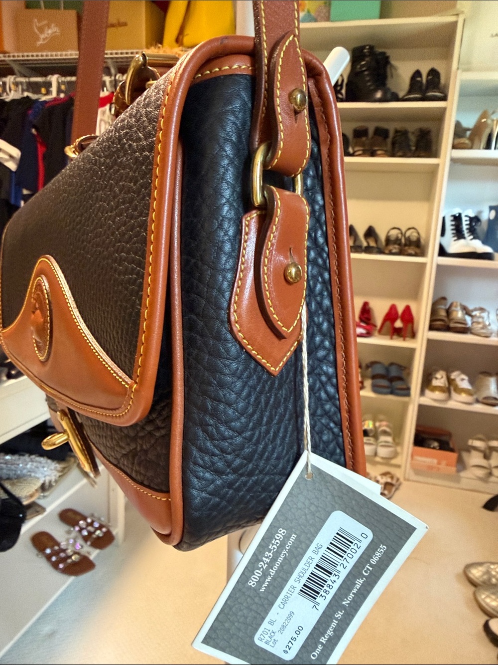 Dooney & Bourke Black Pebbled Leather Crossbody with Brown Trim - Picture 4 of 11